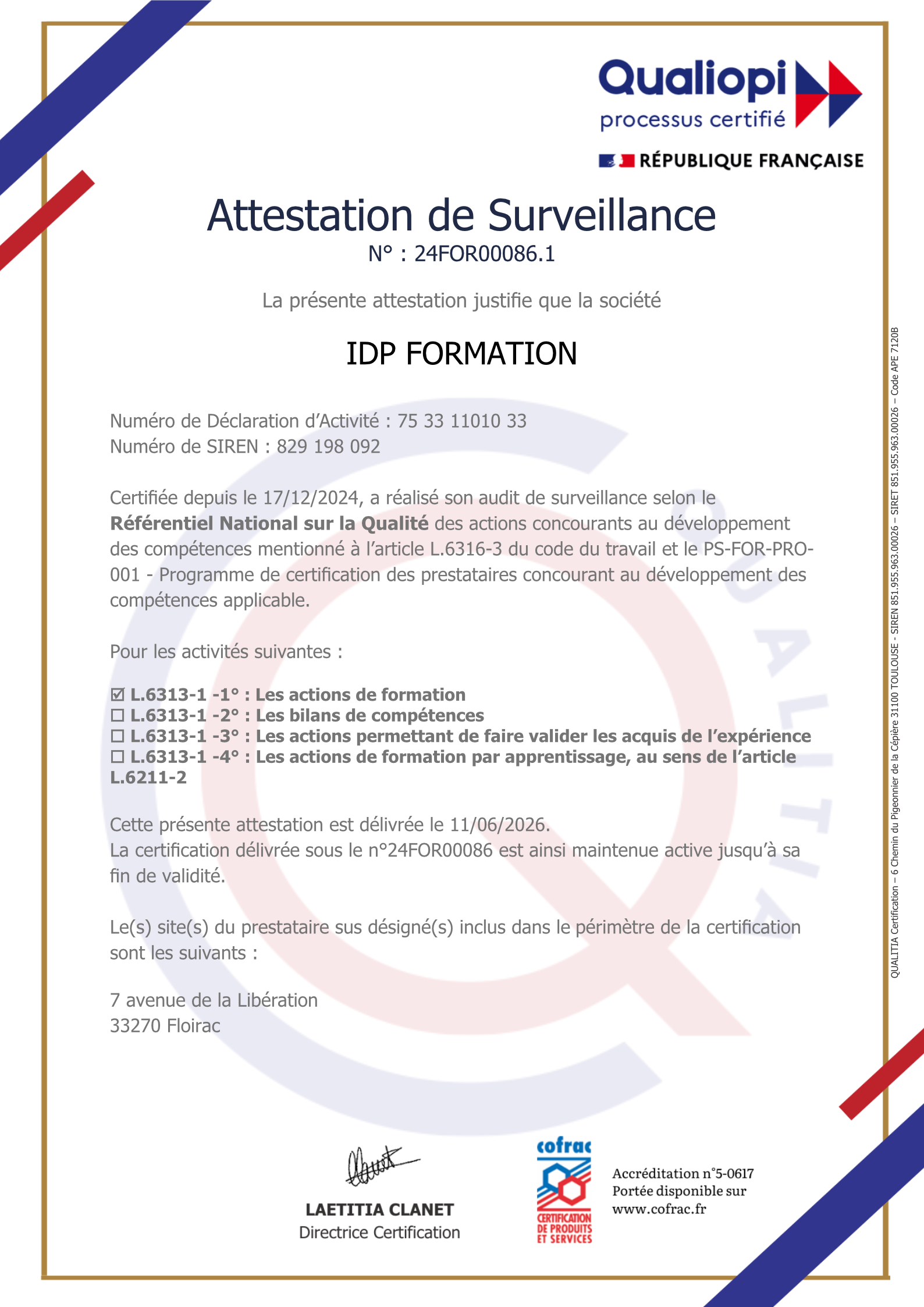 attestation de surveillance-Qualiopi 2026